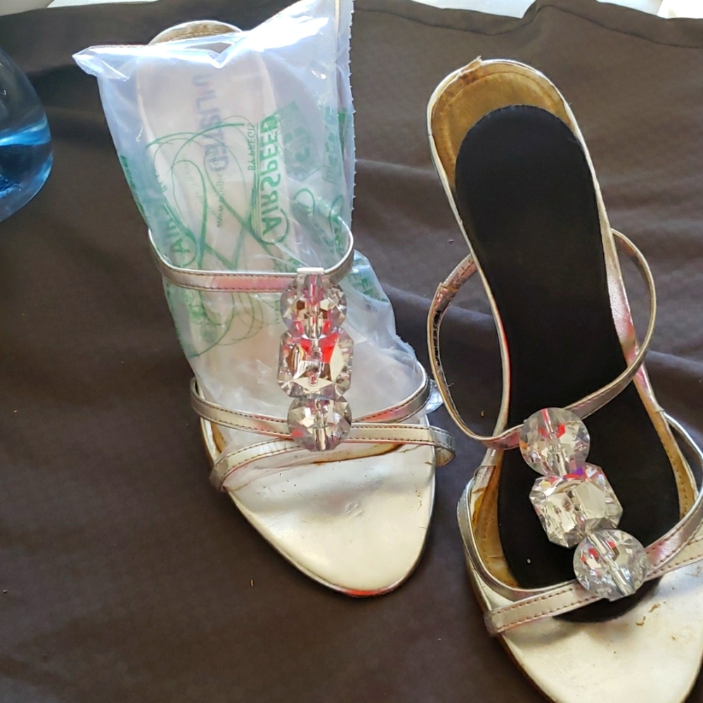 Heeled sandals in go-to, favorites, used condition.  Price reflects condition.